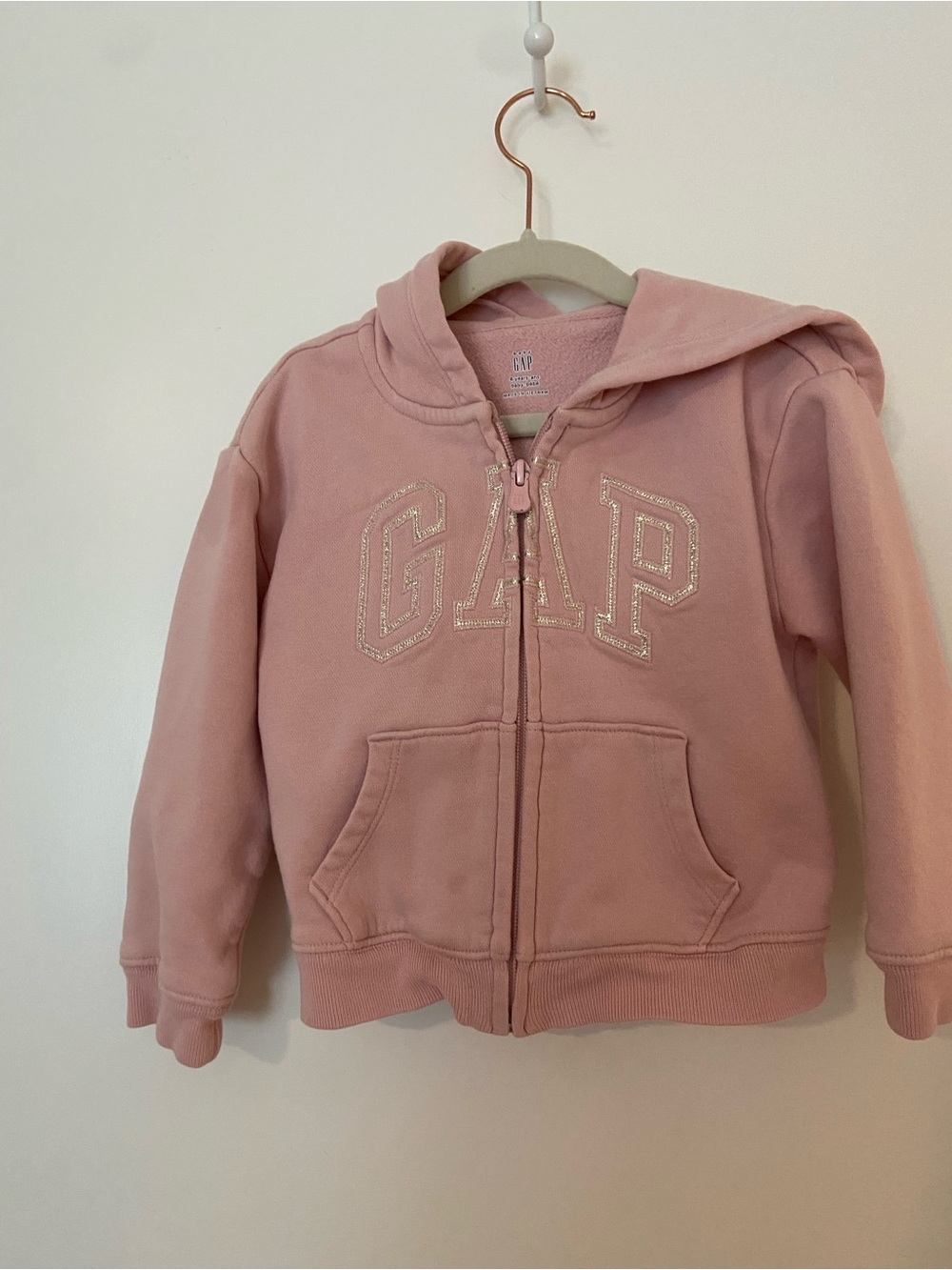 GAP Girls Light Pink Zip Hoodie with Glitter Logo